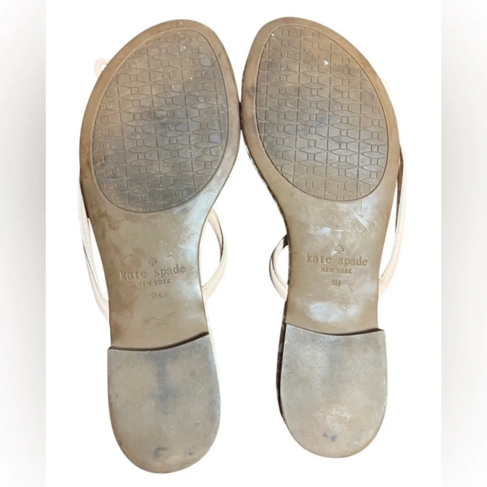 KATE SPADE NY Pink & Off White Printed Genuine Leather Thong Sandals Sz 8 $159 - Picture 3 of 5